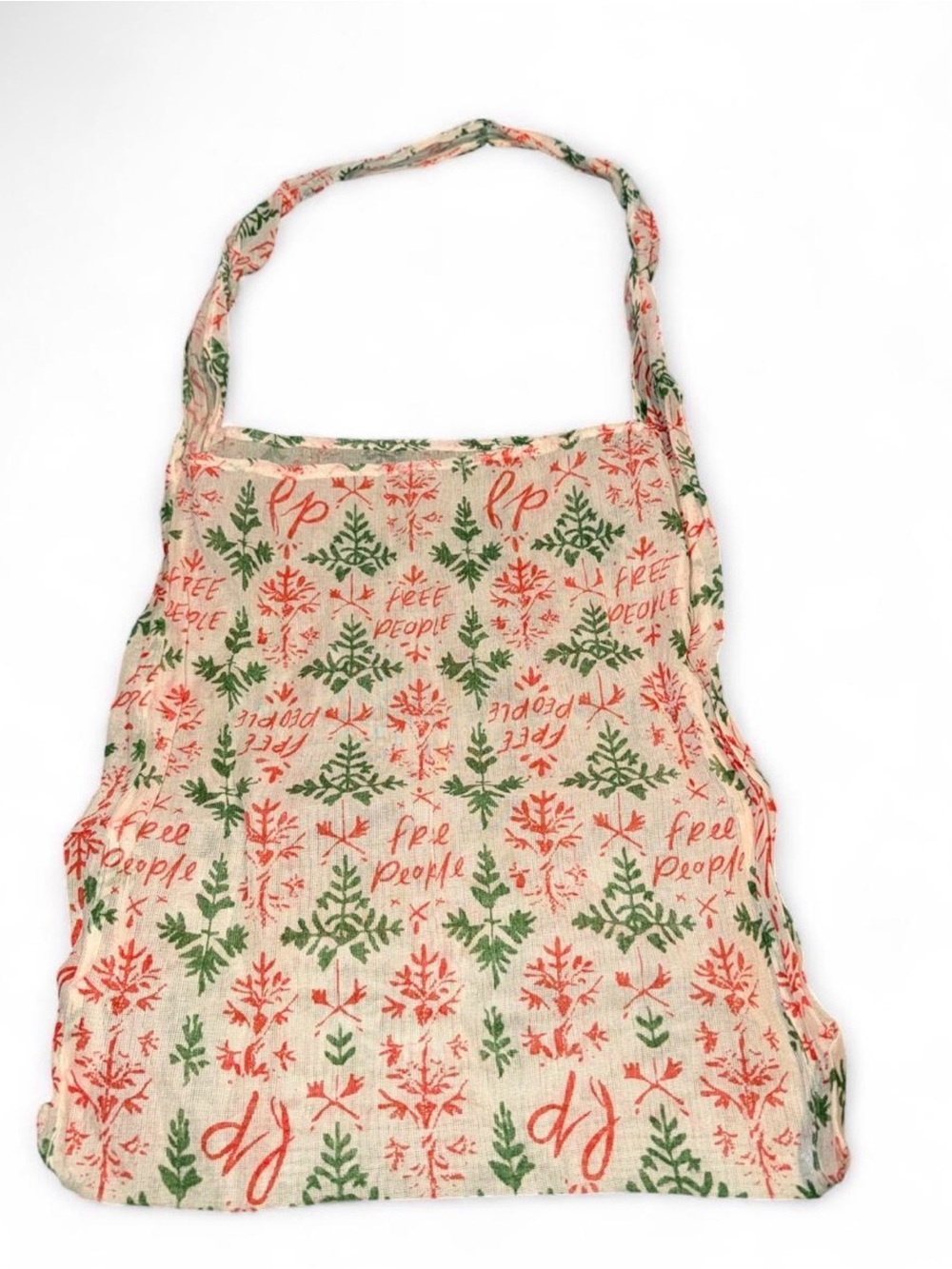 Free People Cream Tote with Green & Coral Print